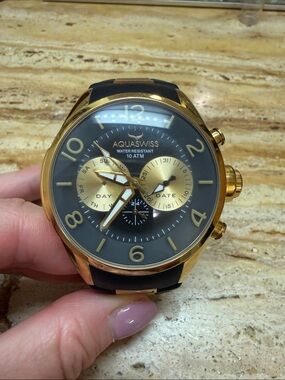 Aquaswiss Gold and Black Chronograph Watch